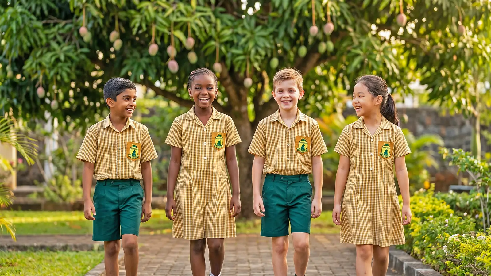 Hampton School pupils standing outdoors in school uniform